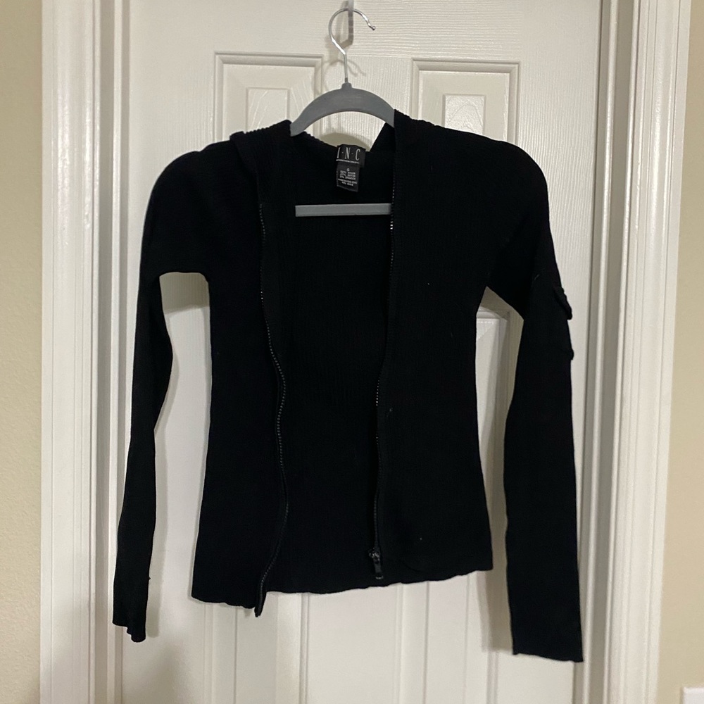 INC Small Ribbed Black Jacket with Hood